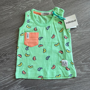 Indikidual Shirt Babies 0-6 Months Sleeveless Tank Top Green Organic Cotton